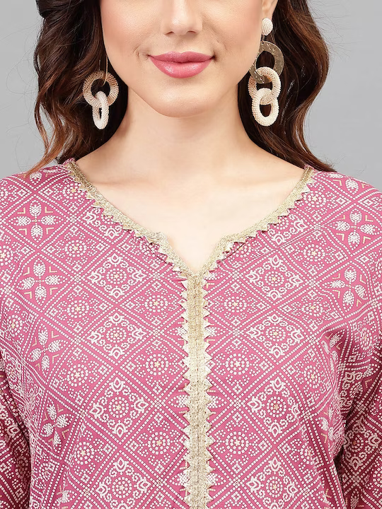 Bandhani Printed Kurta With Palazzos & Dupatta