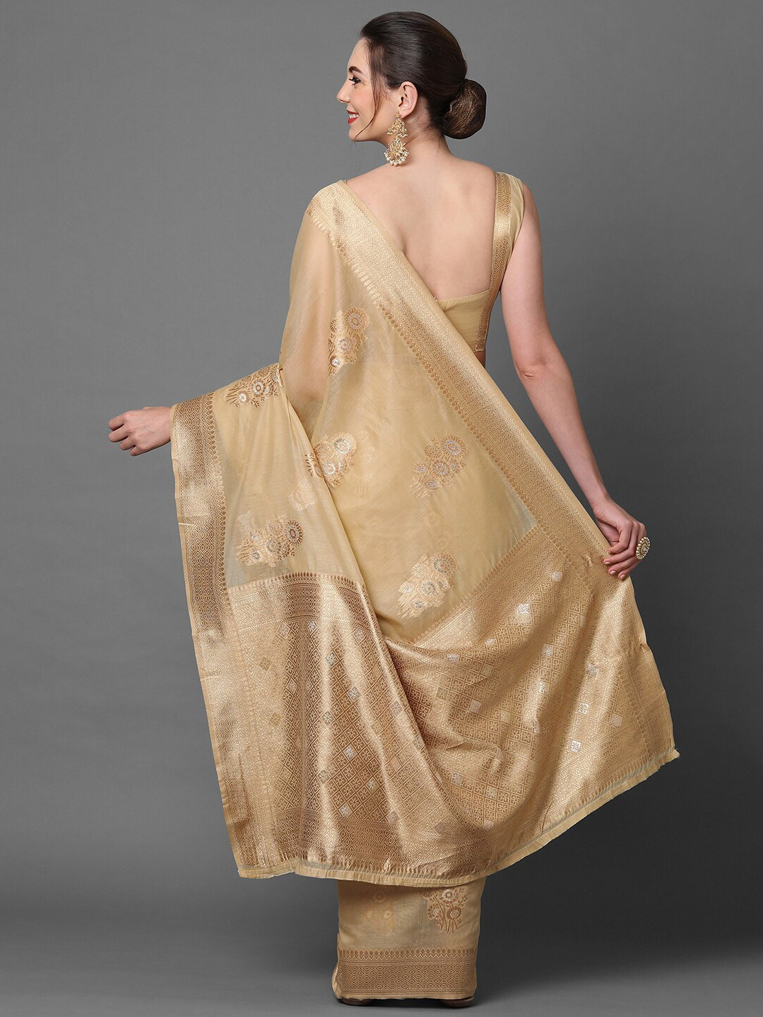 Beige & Gold-Coloured Ethnic Silk Blend Saree