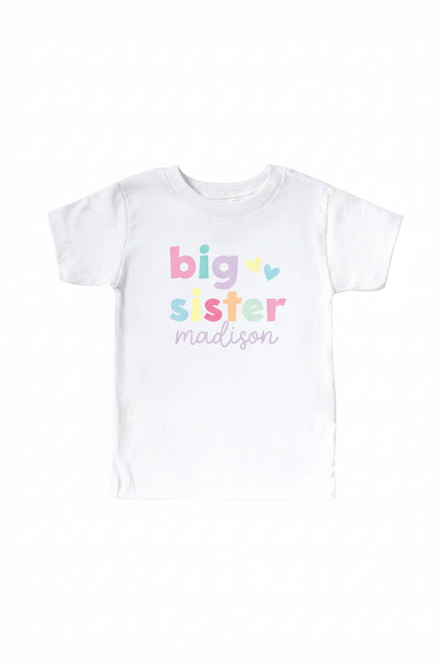 Personalized Big Sibling Kids Graphic Tee | White