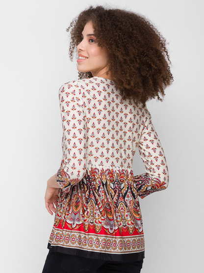 Black Print Keyhole Neck Top