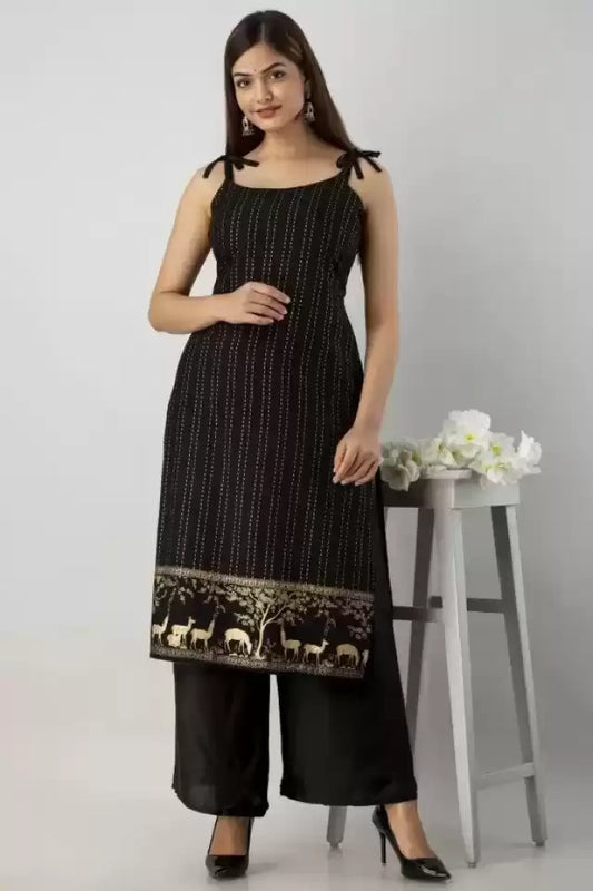 Black Tie-up Kurta Top with Palazzo