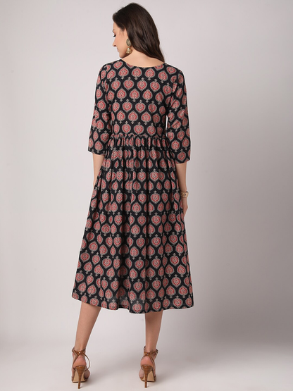 Black & Red A-Line Midi Dress