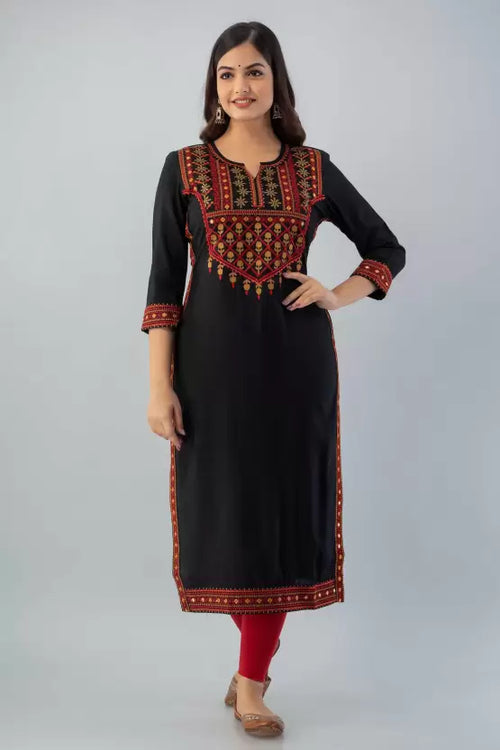 Black Rayon Embroidered Kurta