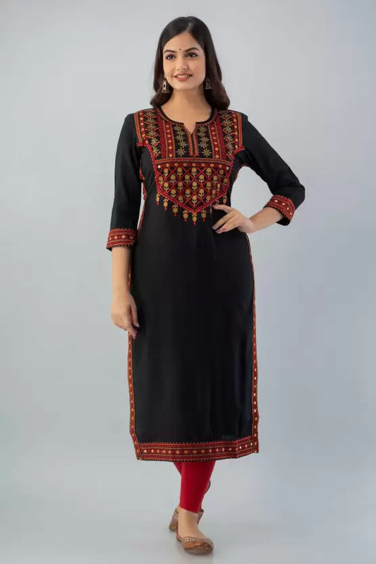 Black Rayon Embroidered Kurta