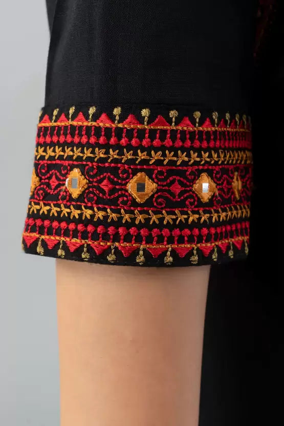 Black Rayon Embroidered Kurta