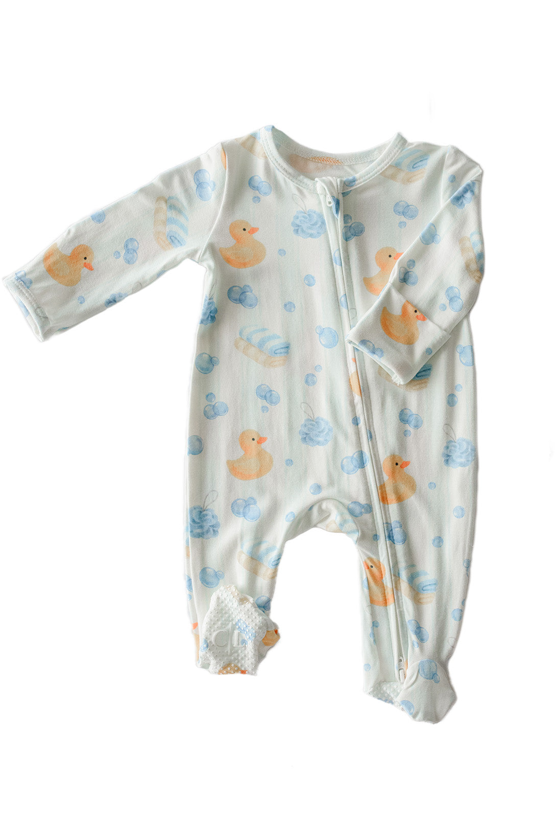 Bamboo Zipper Footie Pajamas | Bubble Duckies Blue