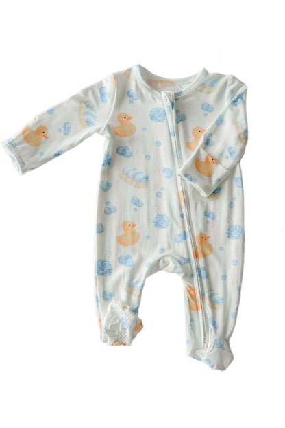 Bamboo Zipper Footie Pajamas | Bubble Duckies Blue