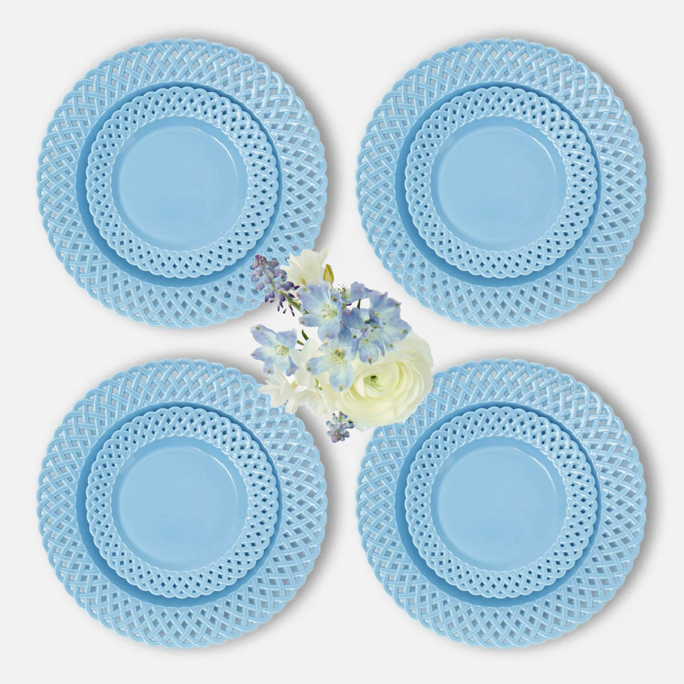 Blue Basketweave Dinner & Starter Plates (Set of 8)