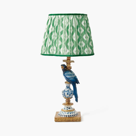 Blue Parrot Lamp with Green Ikat Shade (30cm)
