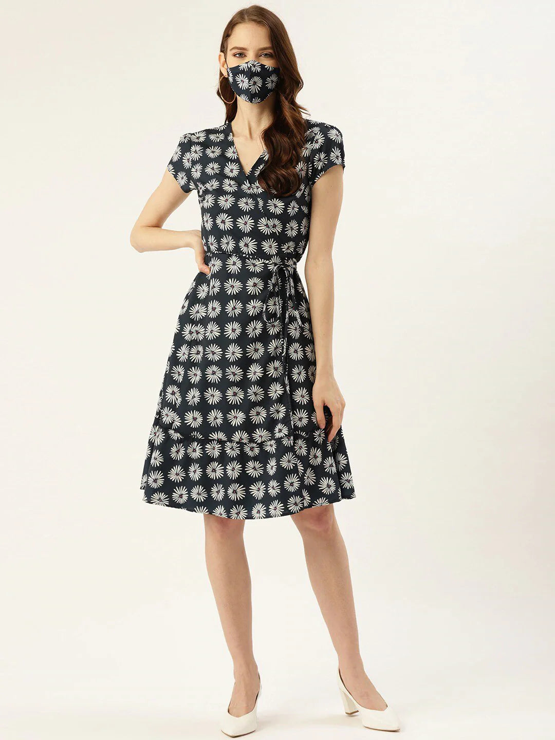 Blue Floral Crepe Dress