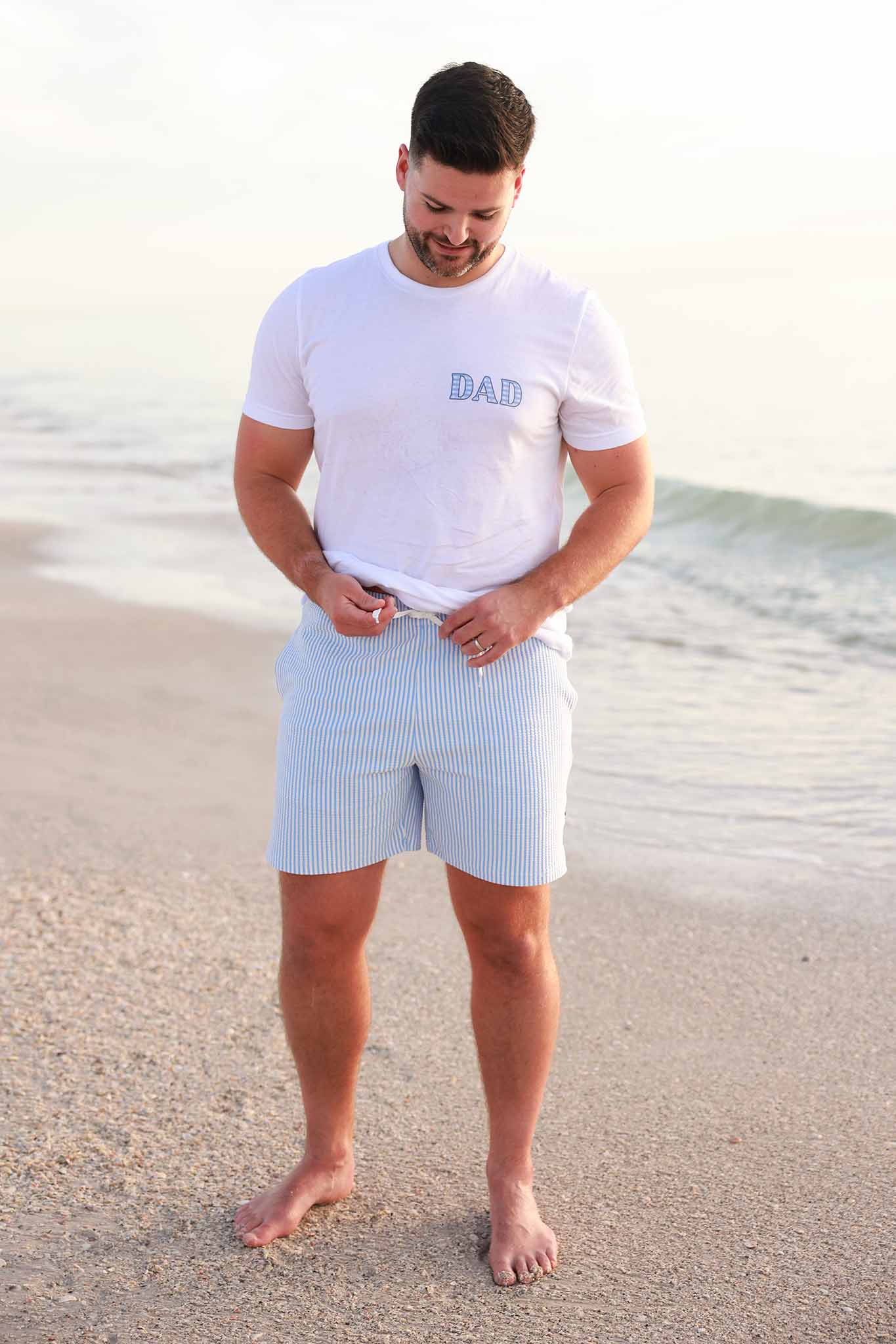 Blue Seersucker Dad Graphic Tee | White