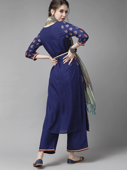 Blue & Red Romantic Kurta Set