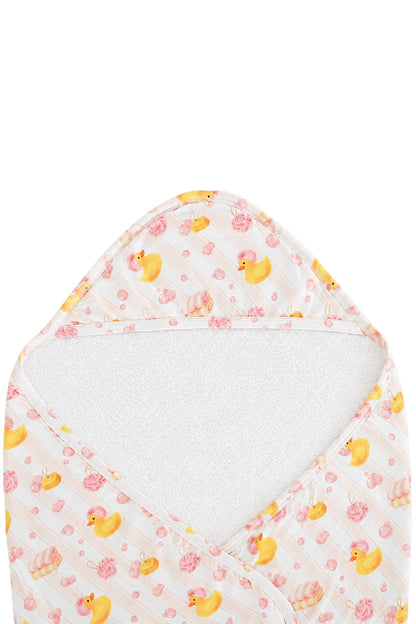 Embroidered Bamboo Hooded Towel | Bubble Duckies Pink