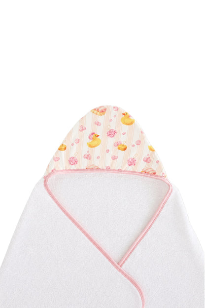 Embroidered Bamboo Hooded Towel | Bubble Duckies Pink