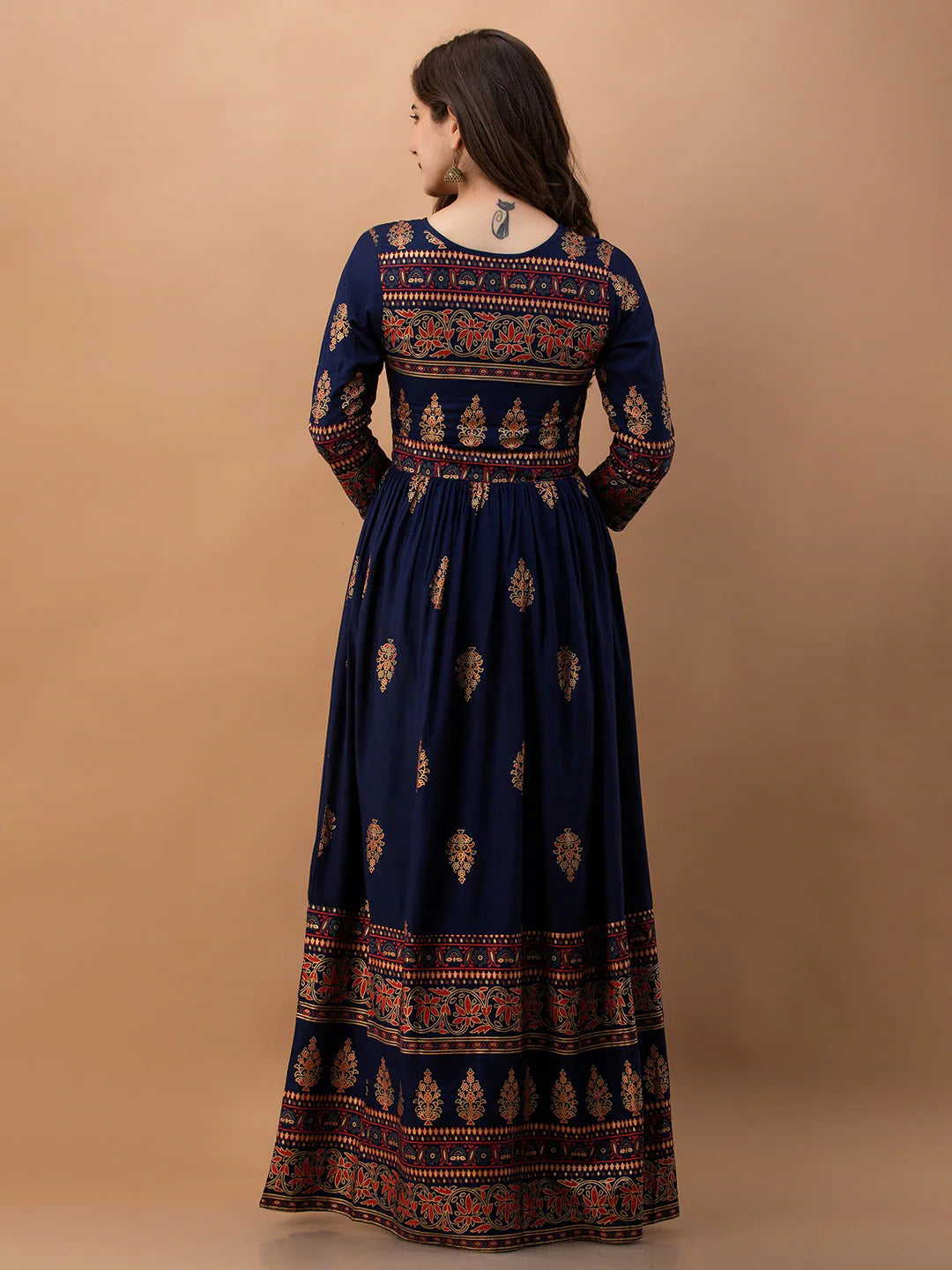 Blue Ethnic Motifs Maxi Maxi Dress