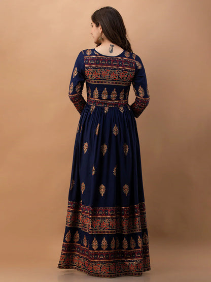 Blue Ethnic Motifs Maxi Maxi Dress