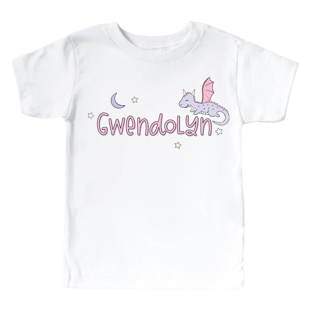 Personalized Dragon Adventure Pink Graphic Bodysuit & Kids Tee | White