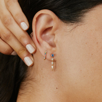 Gemstone Stud with Diamond Chain