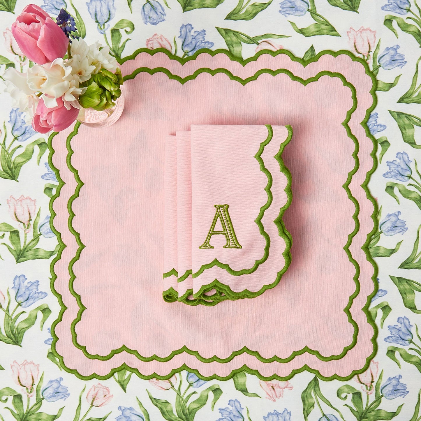 Pink & Green Lily Napkins (Set of 4)
