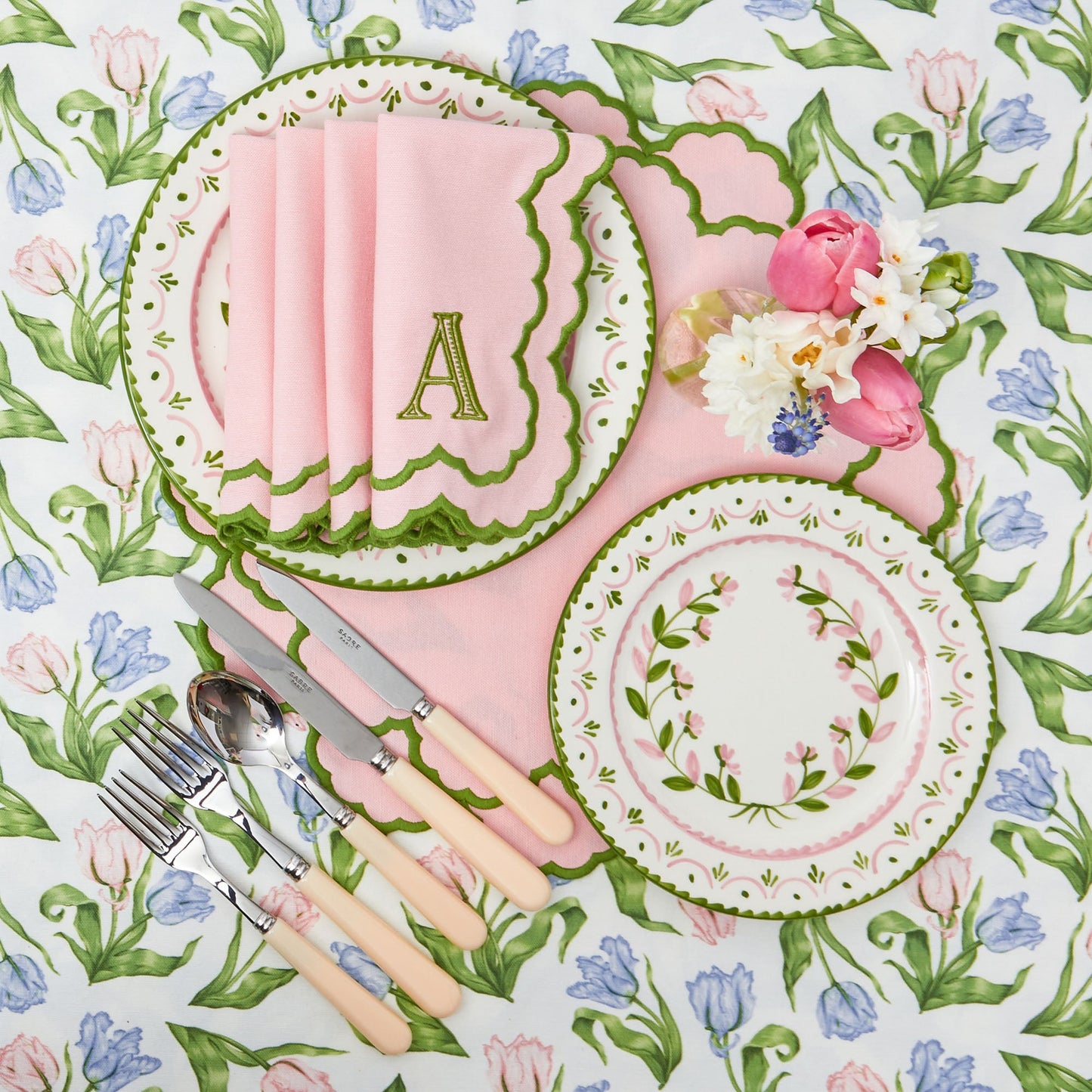 Pink & Green Lily Napkins (Set of 4)