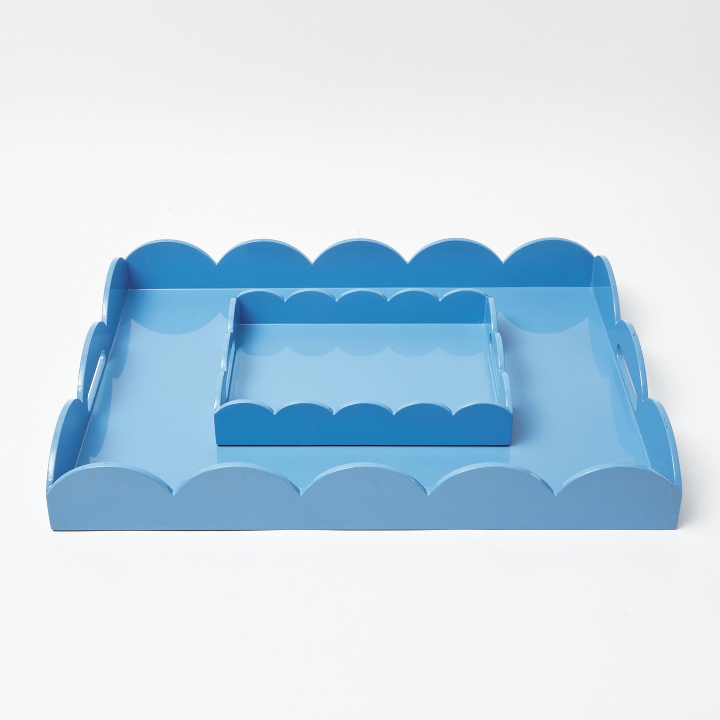 Blue Small Scalloped Lacquer Tray