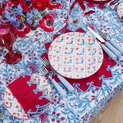 Blue & Red Floral Trellis Dinner & Starter Plates (Set of 8)