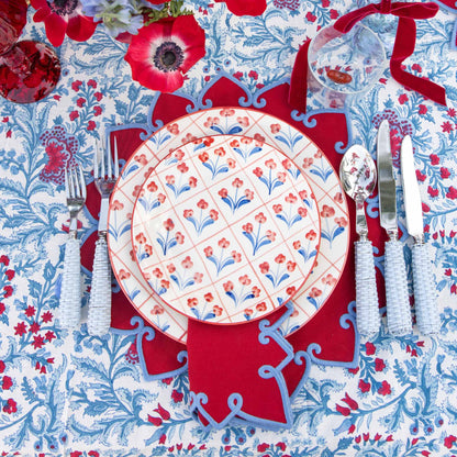 Blue & Red Floral Trellis Dinner & Starter Plates (Set of 8)
