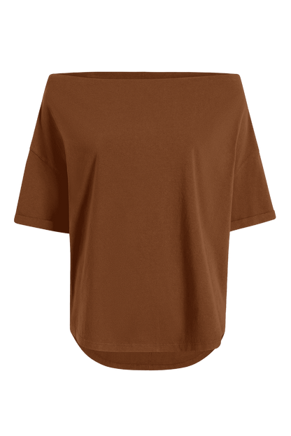 Vintage Cotton Off The Shoulder T-Shirt | Chocolate