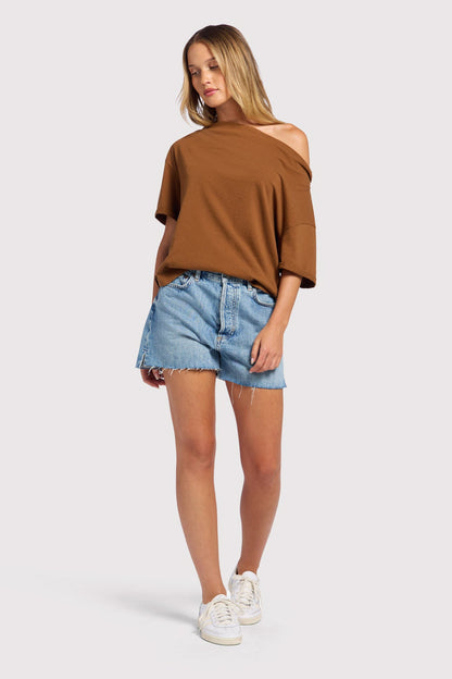 Vintage Cotton Off The Shoulder T-Shirt | Chocolate
