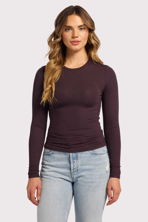 Slinky Rib Long Sleeve Shirt | Eggplant