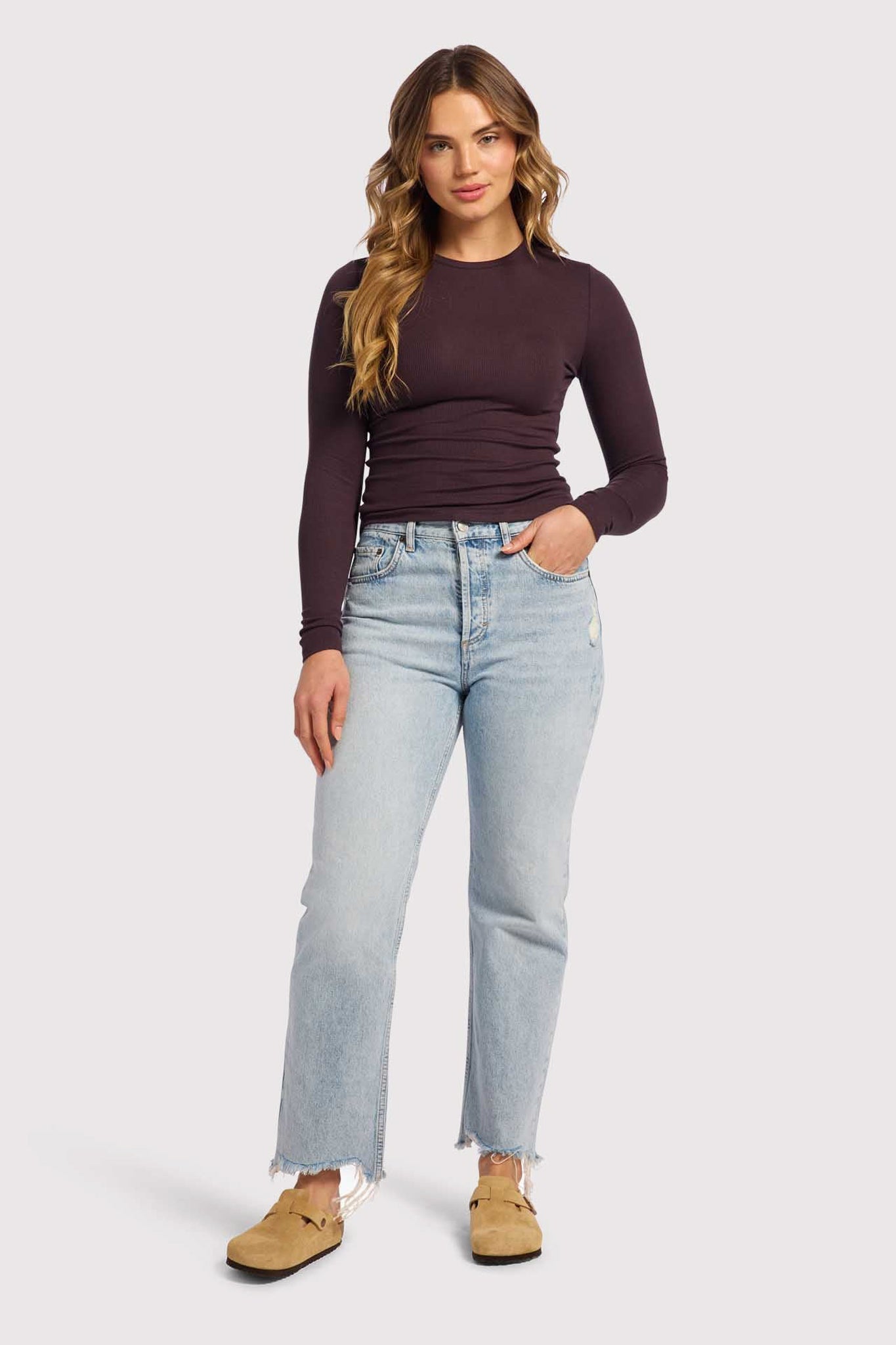 Slinky Rib Long Sleeve Shirt | Eggplant