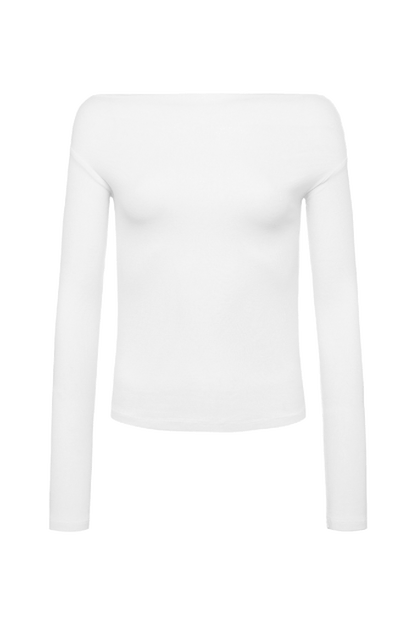 Slinky Rib Off-The-Shoulder Shirt | White