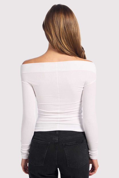 Slinky Rib Off-The-Shoulder Shirt | White
