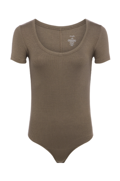 Slinky Rib Short Sleeve Bodysuit | Mocha