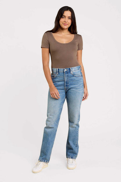Slinky Rib Short Sleeve Bodysuit | Mocha