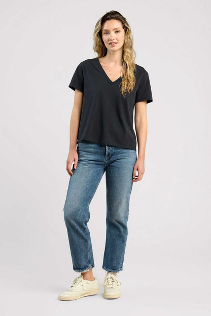 Vintage Cotton V-Neck Everyday T-Shirt | Black