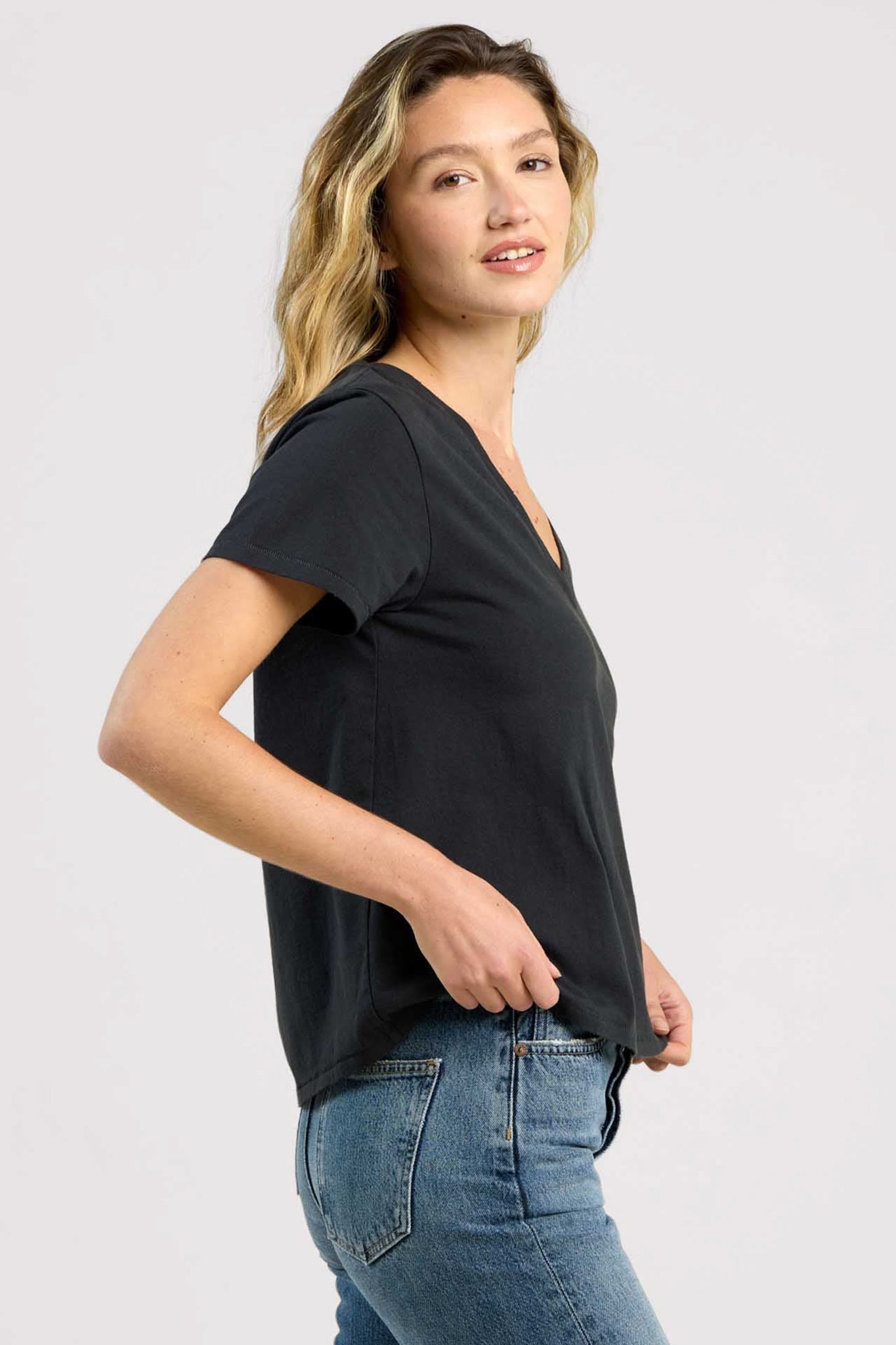 Vintage Cotton V-Neck Everyday T-Shirt | Black