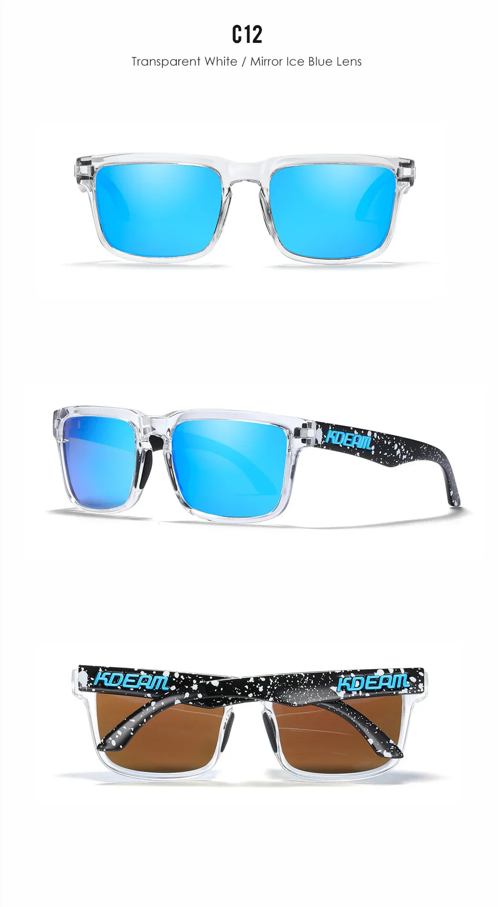 KDEAM Square Men's Polarized Sunglasses Outdoors Lifestyle Coating Sun Glasses New Matching Colors With Box