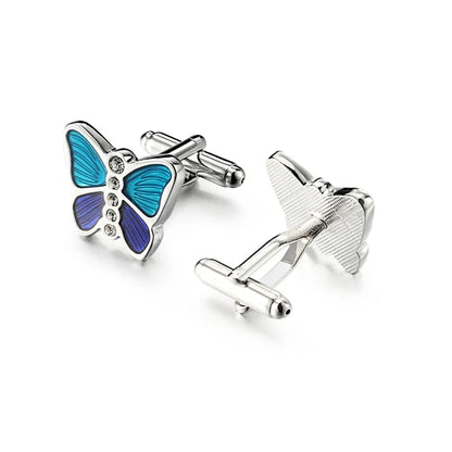 Mens high quality crystal cuff links wedding groom gifts for Free shipping blue butterfly Cufflinks  Man shirt cuffs cufflink