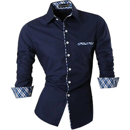 Jeansian Men's Casual Dress Shirts Fashion Desinger Stylish Long Sleeve K371 Black2