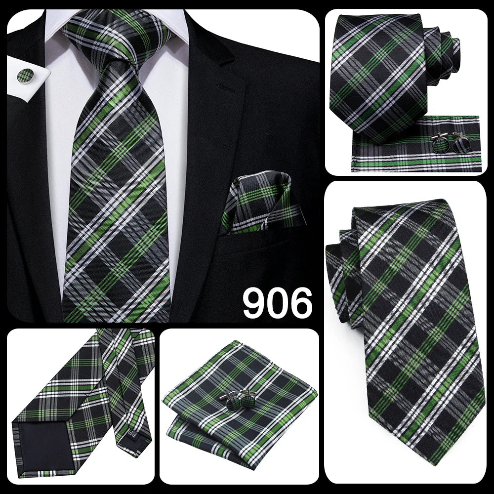 Hi-Tie Designer Silk Wedding Tie For Men Blue White Plaid Handky Cufflink Set Fashion Necktie For Men Business Party Wholesale