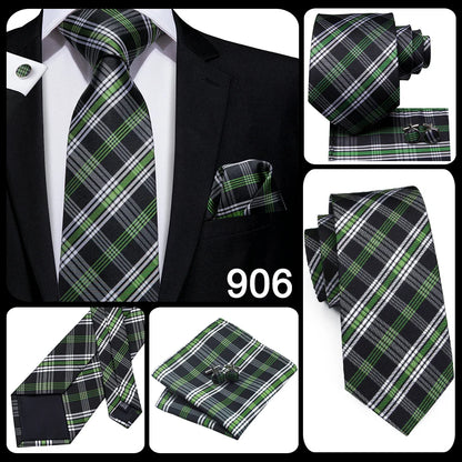 Hi-Tie Designer Silk Wedding Tie For Men Blue White Plaid Handky Cufflink Set Fashion Necktie For Men Business Party Wholesale