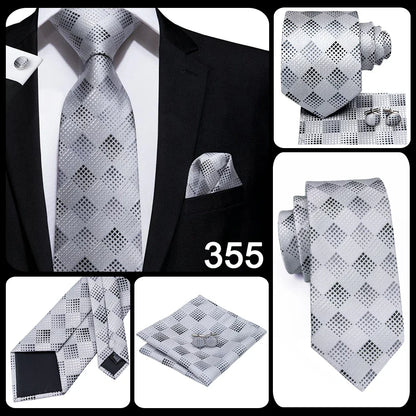 Hi-Tie Designer Silk Wedding Tie For Men Blue White Plaid Handky Cufflink Set Fashion Necktie For Men Business Party Wholesale