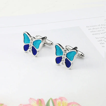Mens high quality crystal cuff links wedding groom gifts for Free shipping blue butterfly Cufflinks  Man shirt cuffs cufflink