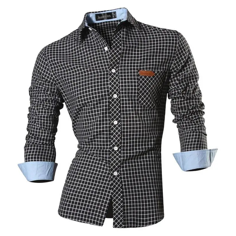 Jeansian Men's Casual Dress Shirts Fashion Desinger Stylish Long Sleeve K371 Black2