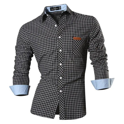 Jeansian Men's Casual Dress Shirts Fashion Desinger Stylish Long Sleeve K371 Black2