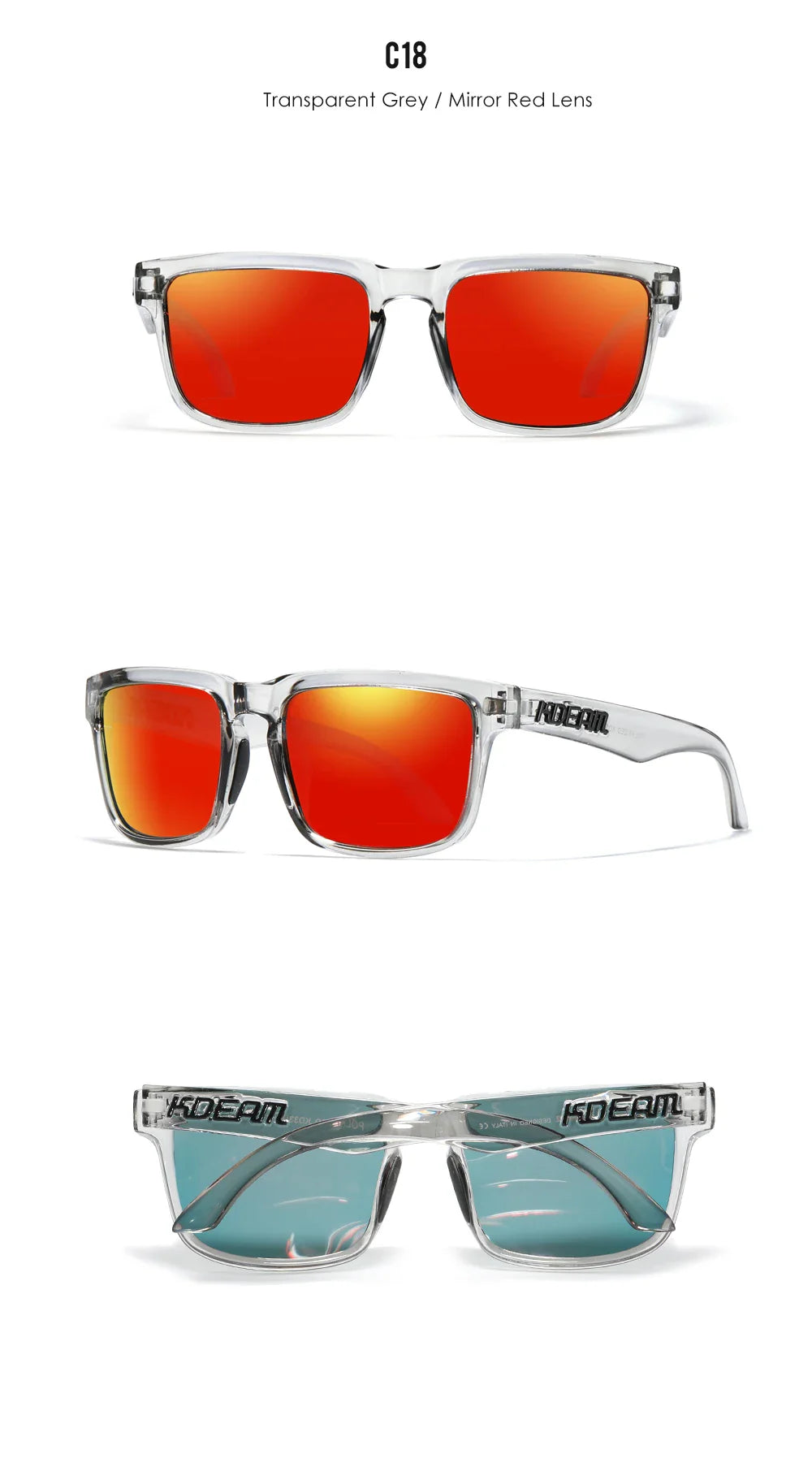 KDEAM Square Men's Polarized Sunglasses Outdoors Lifestyle Coating Sun Glasses New Matching Colors With Box