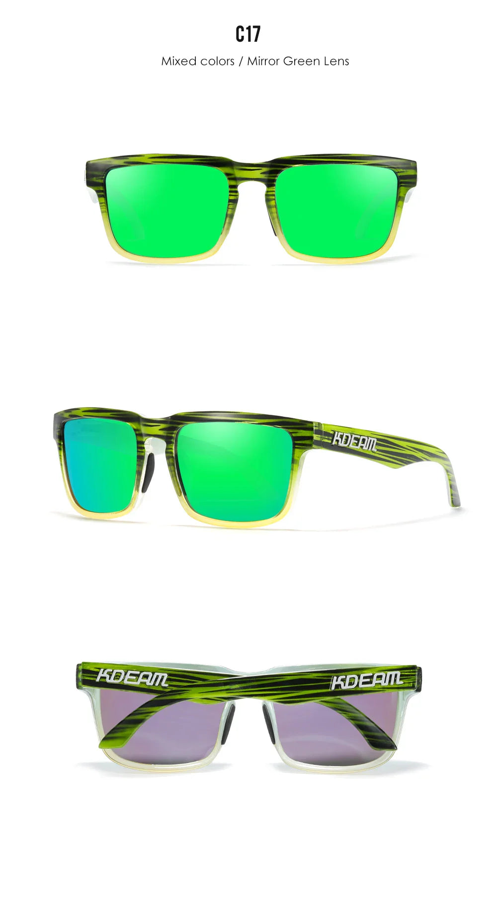 KDEAM Square Men's Polarized Sunglasses Outdoors Lifestyle Coating Sun Glasses New Matching Colors With Box