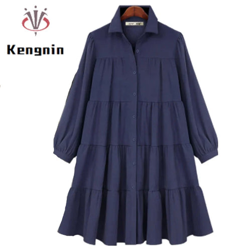 2025 Spring Women Casual Shirt Dresses Loose Office Lady Work Vestidos Soild Color Plus Size 4XL Female Pleated Dress Robe KE211