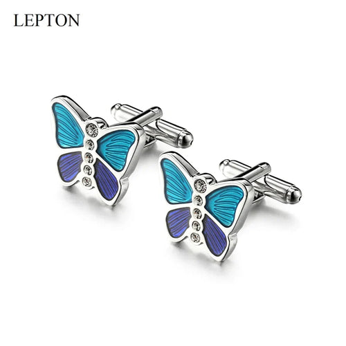 Mens high quality crystal cuff links wedding groom gifts for Free shipping blue butterfly Cufflinks  Man shirt cuffs cufflink